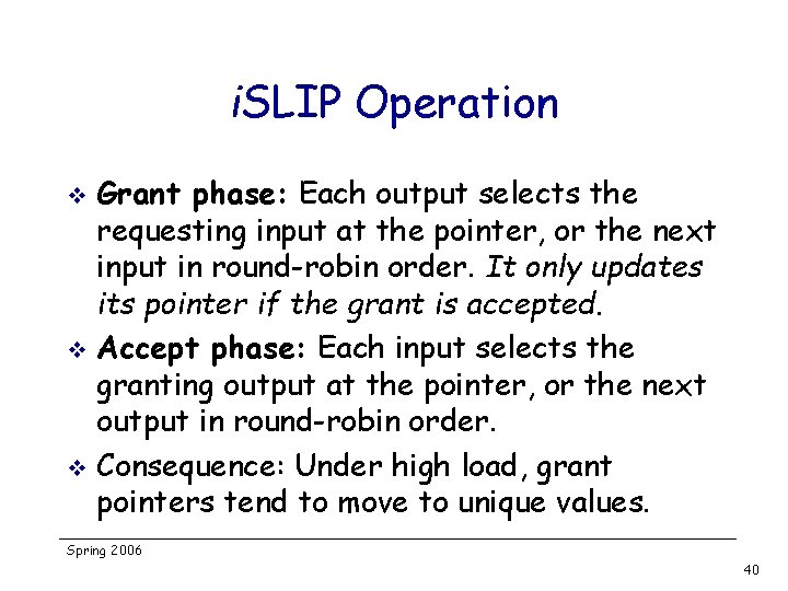 i. SLIP Operation Grant phase: Each output selects the requesting input at the pointer,