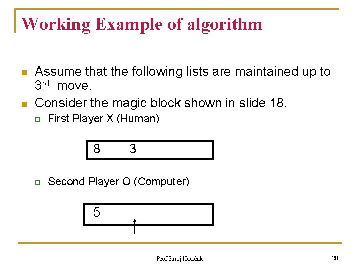 Working Example of algorithm n n Assume that the following lists are maintained up