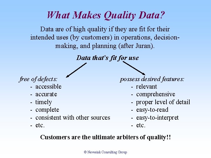 What Makes Quality Data? Data are of high quality if they are fit for What Makes Quality Data? Data are of high quality if they are fit for