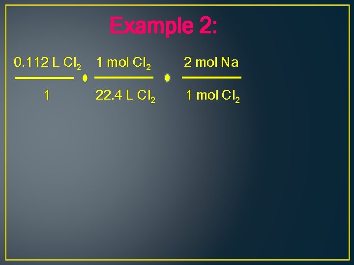 Example 2: 0. 112 L Cl 2 1 mol Cl 2 2 mol Na