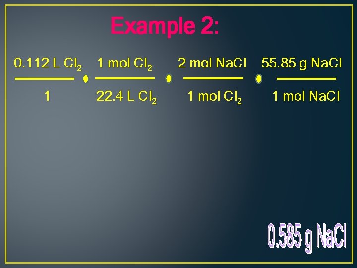 Example 2: 0. 112 L Cl 2 1 mol Cl 2 2 mol Na.