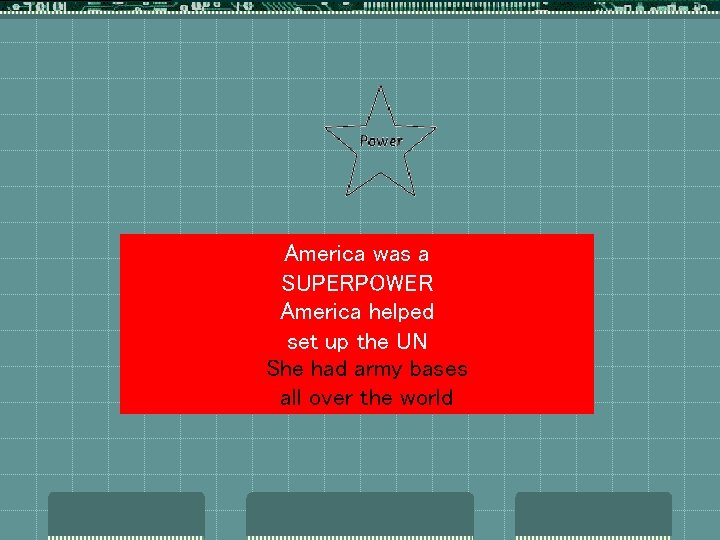 America was a SUPERPOWER America helped set up the UN She had army bases