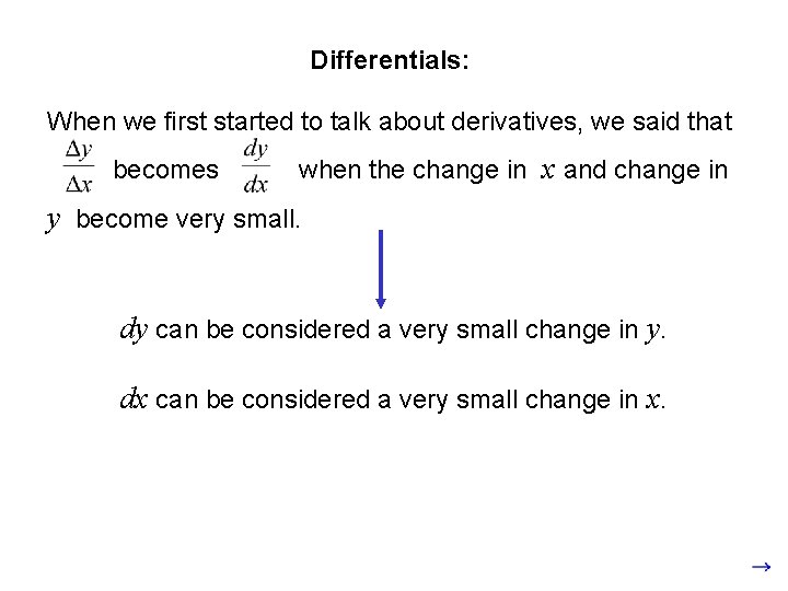Differentials: When we first started to talk about derivatives, we said that becomes when