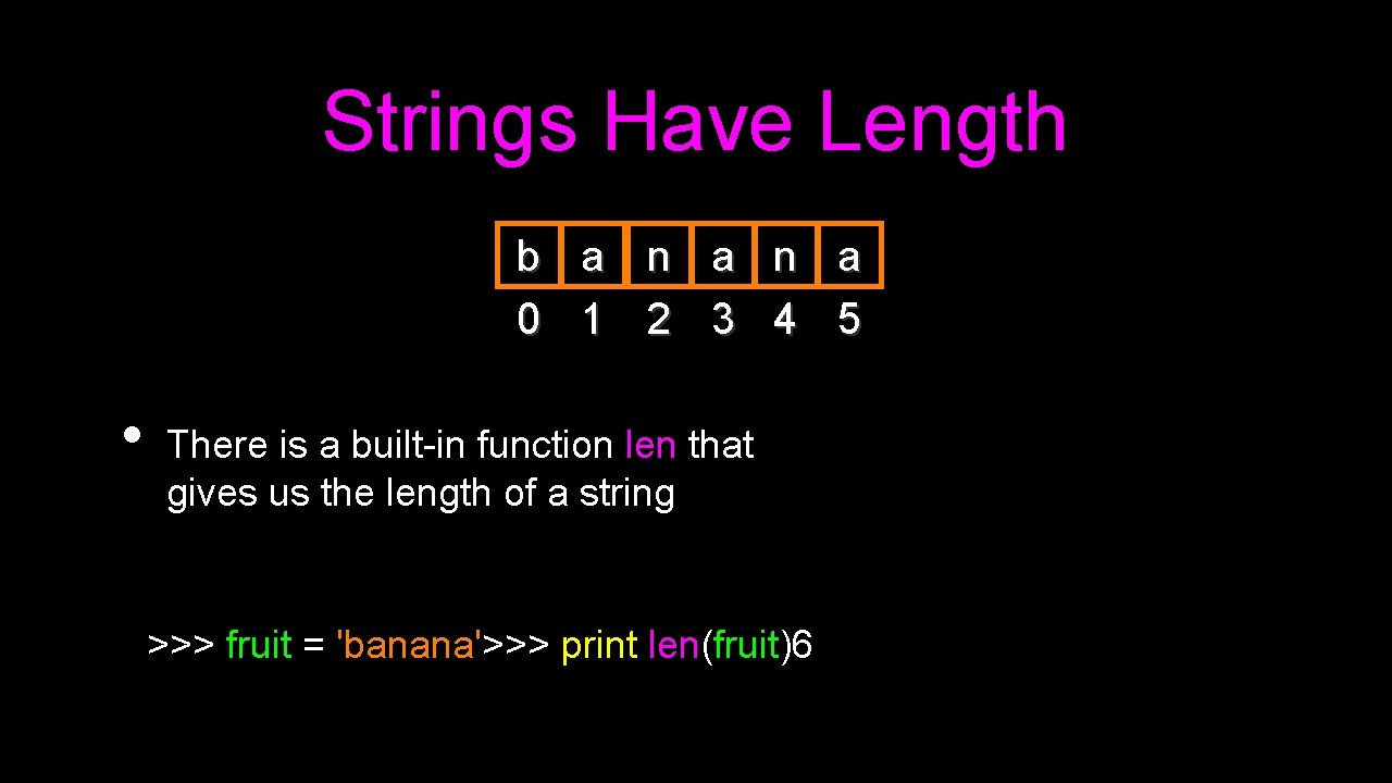 Strings Have Length b a n a 0 1 2 3 4 5 •
