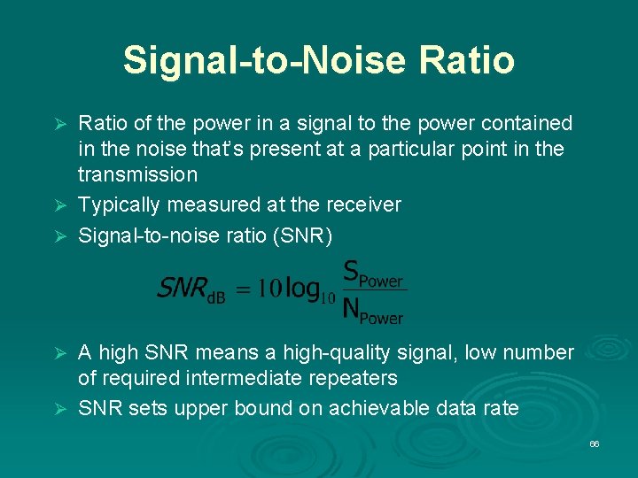 Signal-to-Noise Ratio of the power in a signal to the power contained in the