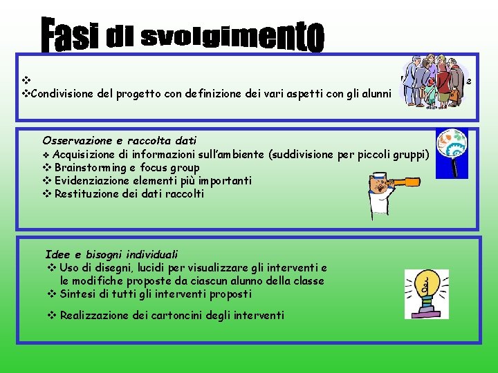 v Presentazione v. Condivisione del progetto con definizione dei vari aspetti con gli alunni