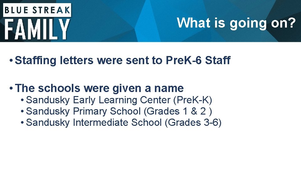 What is going on? • Staffing letters were sent to Pre. K-6 Staff •
