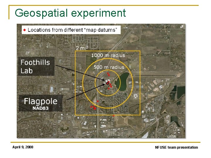 Geospatial experiment April 9, 2008 NFUSE team presentation 