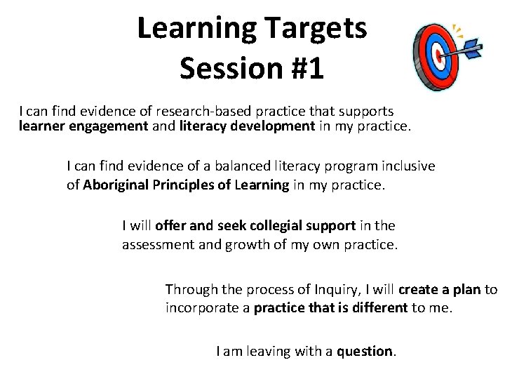 Learning Targets Session #1 I can find evidence of research-based practice that supports learner