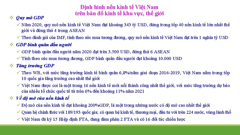 Định hình nền kinh tế Việt Nam trên bản đồ kinh tế khu vực,