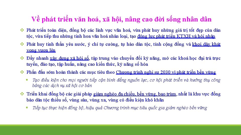 Về phát triển văn hoá, xã hội, nâng cao đời sống nhân dân v