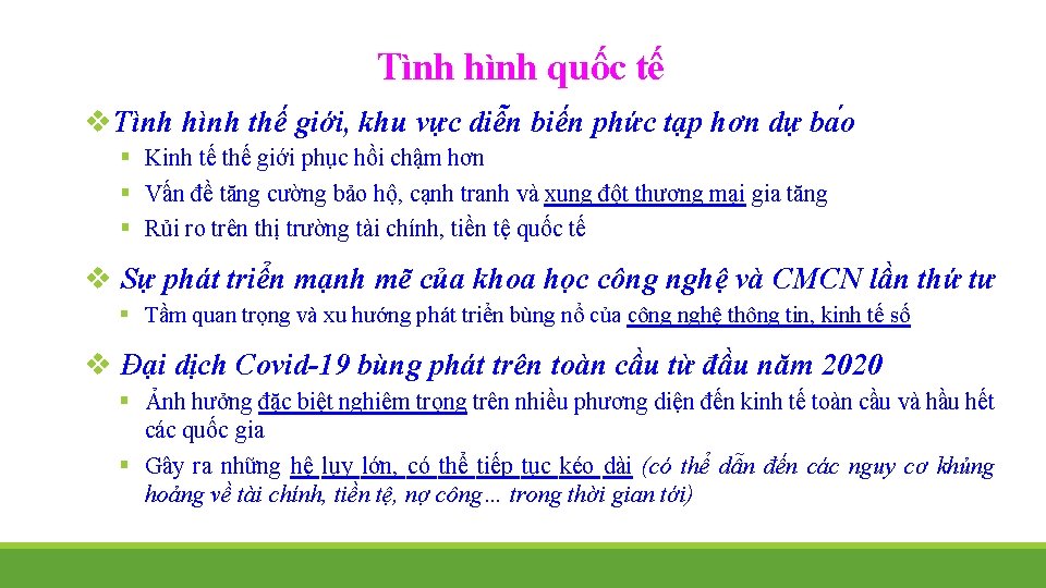 Tình hình quốc tế v. Tình hình thế giới, khu vực diễn biến phức