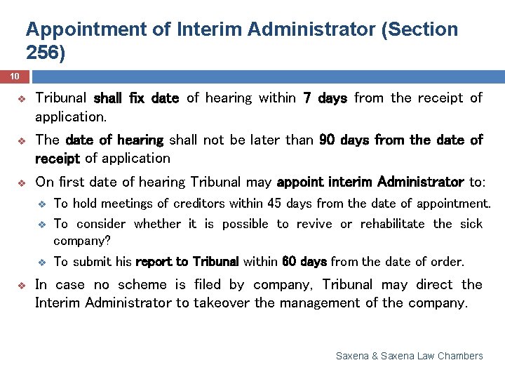 Appointment of Interim Administrator (Section 256) 10 v Tribunal shall fix date of hearing