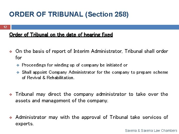 ORDER OF TRIBUNAL (Section 258) 12 Order of Tribunal on the date of hearing