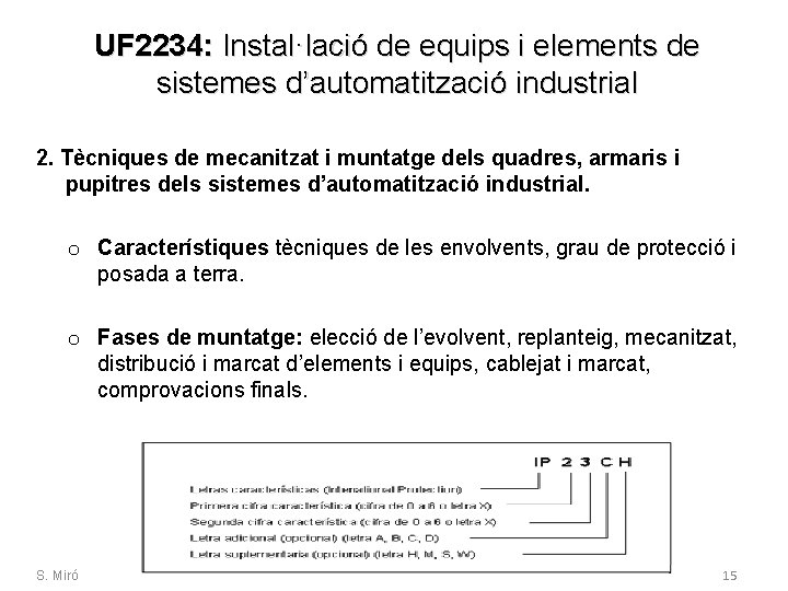 UF 2234: Instal·lació de equips i elements de sistemes d’automatització industrial 2. Tècniques de