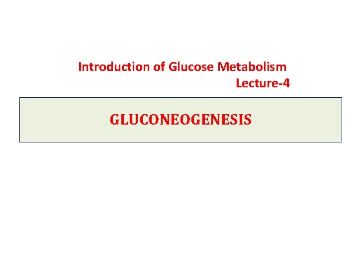 Introduction of Glucose Metabolism Lecture-4 GLUCONEOGENESIS 
