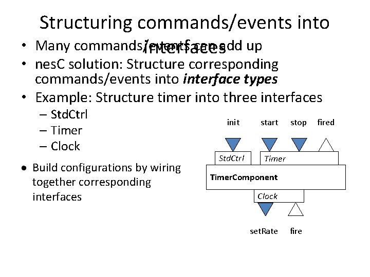 Structuring commands/events into Many commands/events can add up interfaces • • nes. C solution: