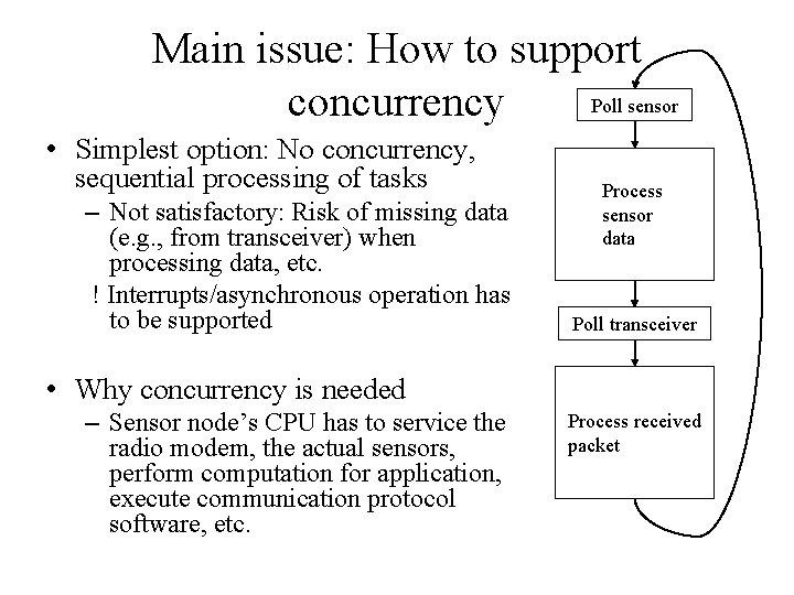 Main issue: How to support Poll sensor concurrency • Simplest option: No concurrency, sequential