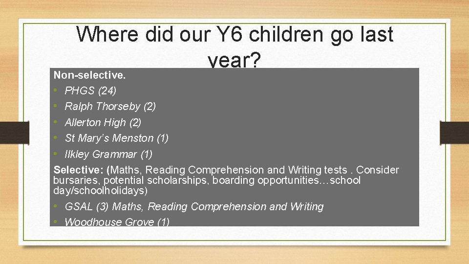 Where did our Y 6 children go last year? Non-selective. • PHGS (24) •