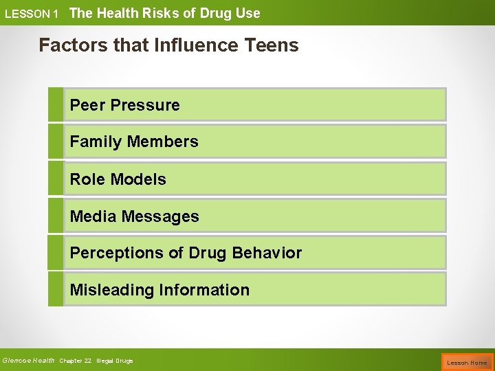 LESSON 1 The Health Risks of Drug Use Factors that Influence Teens Peer Pressure