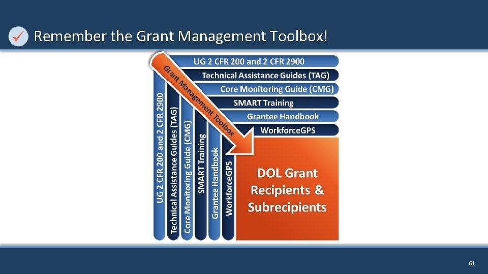 Remember the Grant Management Toolbox! 61 
