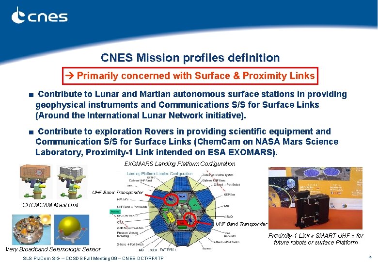 CNES Mission profiles definition Primarily concerned with Surface & Proximity Links ■ Contribute to