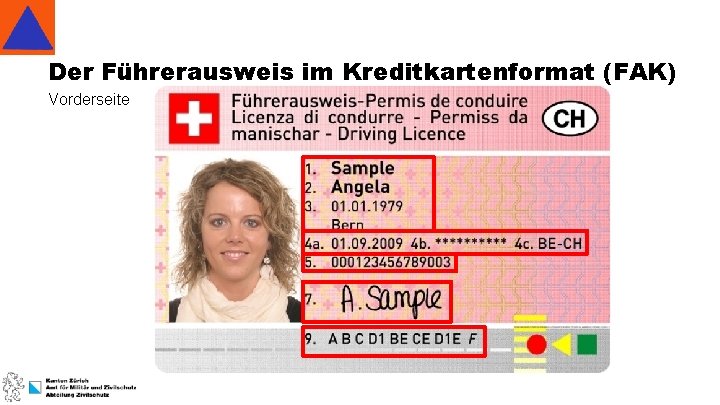 Der Führerausweis im Kreditkartenformat (FAK) Vorderseite 