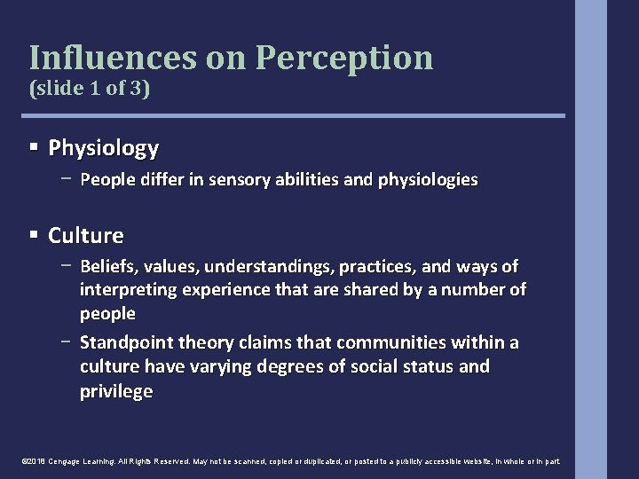 Influences on Perception (slide 1 of 3) § Physiology − People differ in sensory Influences on Perception (slide 1 of 3) § Physiology − People differ in sensory