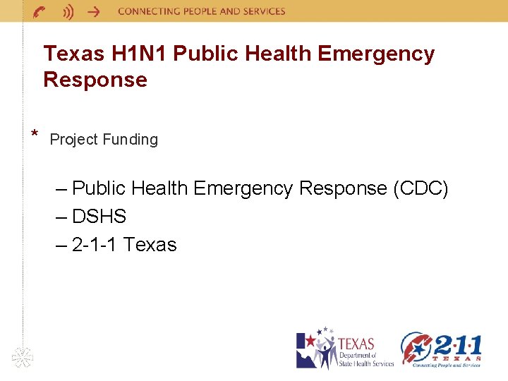 Texas H 1 N 1 Public Health Emergency Response * Project Funding – Public