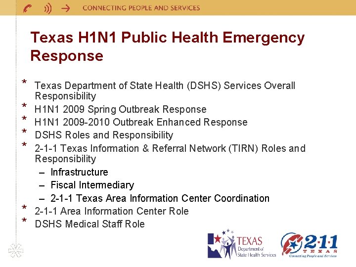 Texas H 1 N 1 Public Health Emergency Response * * * * Texas