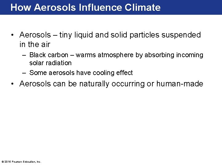 How Aerosols Influence Climate • Aerosols – tiny liquid and solid particles suspended in