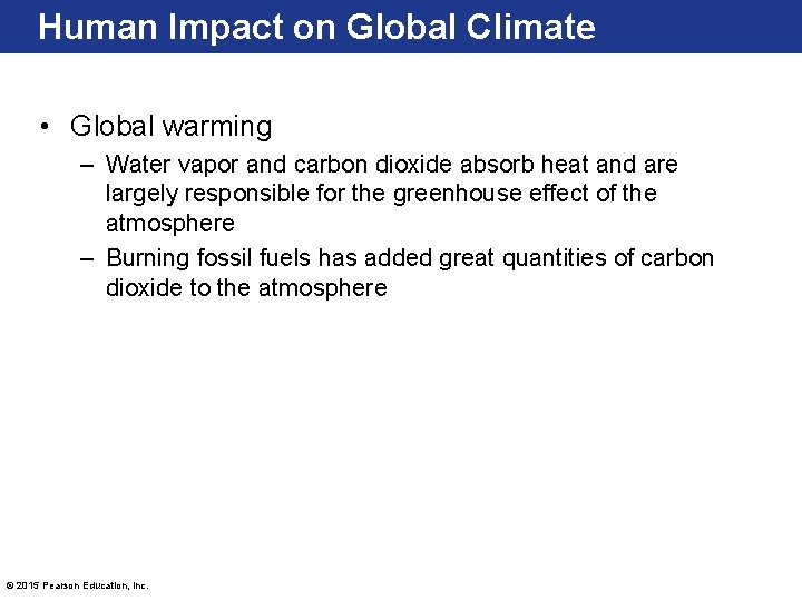 Human Impact on Global Climate • Global warming – Water vapor and carbon dioxide