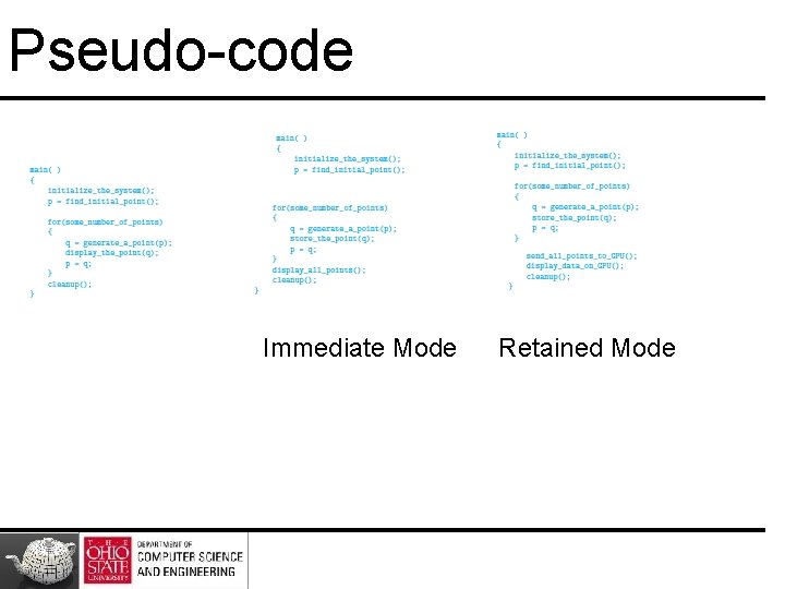Pseudo-code Immediate Mode Retained Mode 