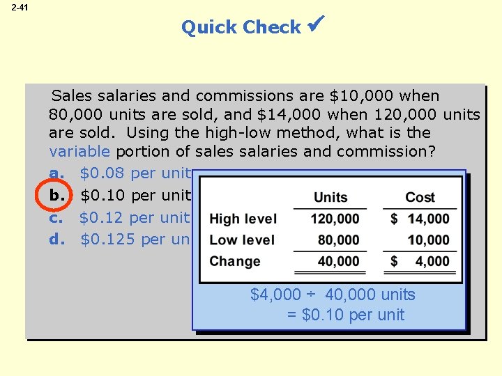 2 -41 Quick Check Sales salaries and commissions are $10, 000 when 80, 000