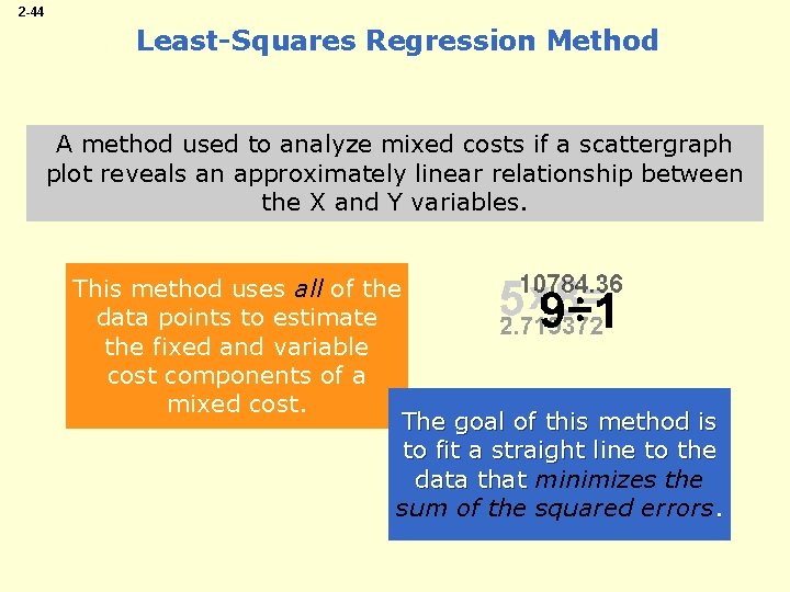 2 -44 Least-Squares Regression Method A method used to analyze mixed costs if a