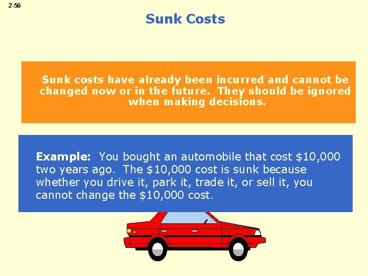 2 -56 Sunk Costs Sunk costs have already been incurred and cannot be changed