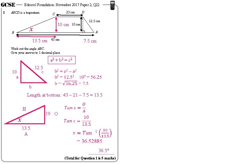 GCSE 1 Edexcel Foundation: November 2017 Paper 2, Q 22 ABCD is a trapezium.