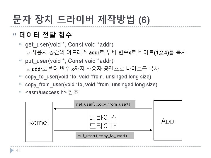 문자 장치 드라이버 제작방법 (6) 데이터 전달 함수 get_user(void *, Const void *addr) ?