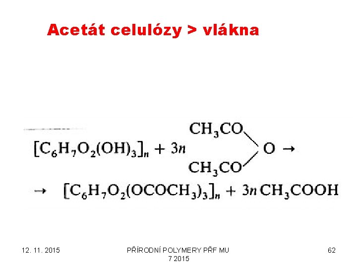 Acetát celulózy > vlákna 12. 11. 2015 PŘÍRODNÍ POLYMERY PŘF MU 7 2015 62