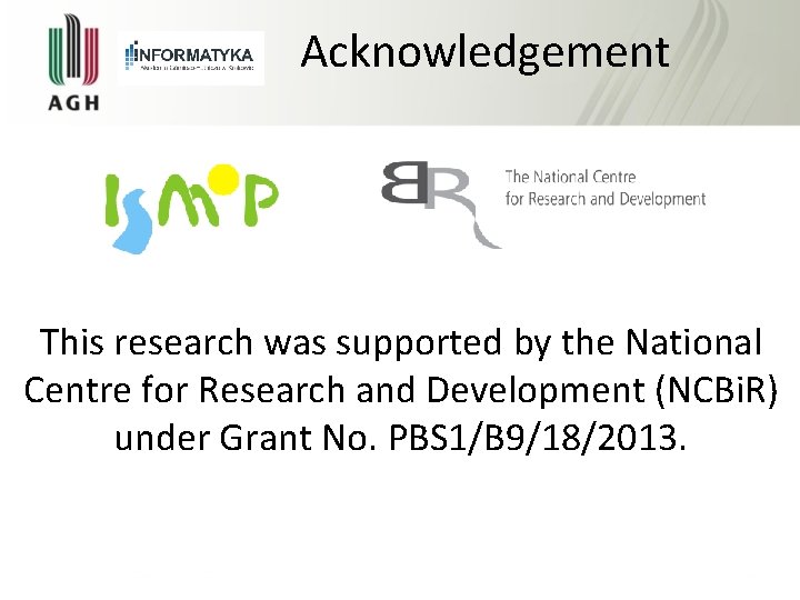Acknowledgement This research was supported by the National Centre for Research and Development (NCBi.