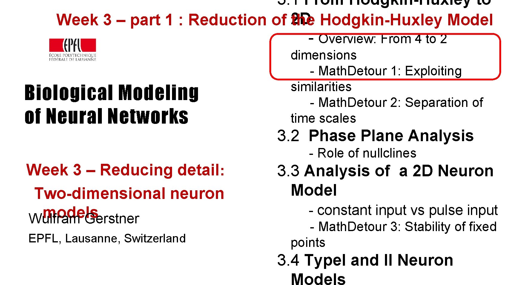 3. 1 From Hodgkin-Huxley to Week 3 – part 1 : Reduction of 2