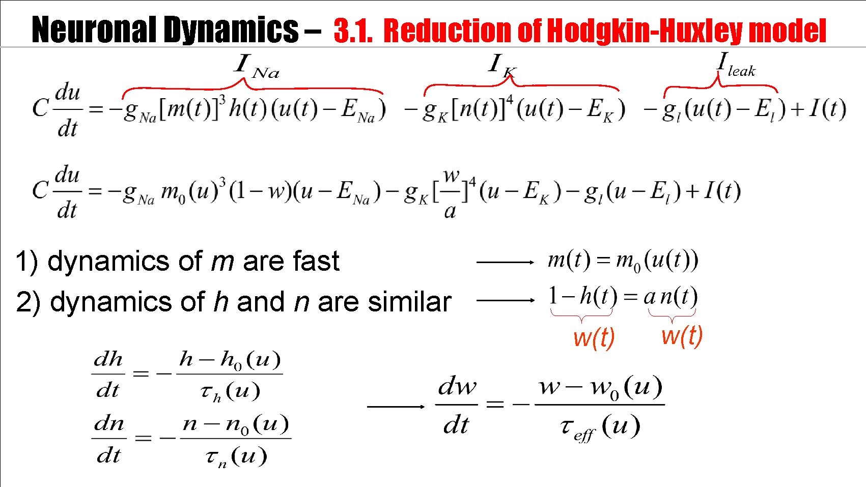 Neuronal Dynamics – 3. 1. Reduction of Hodgkin-Huxley model 1) dynamics of m are