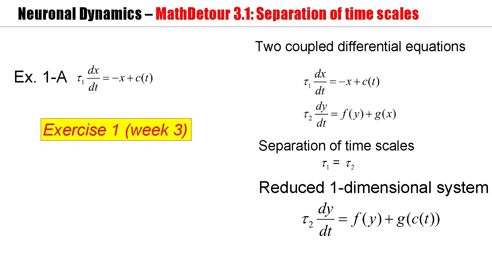 Neuronal Dynamics – Math. Detour 3. 1: Separation of time scales Two coupled differential