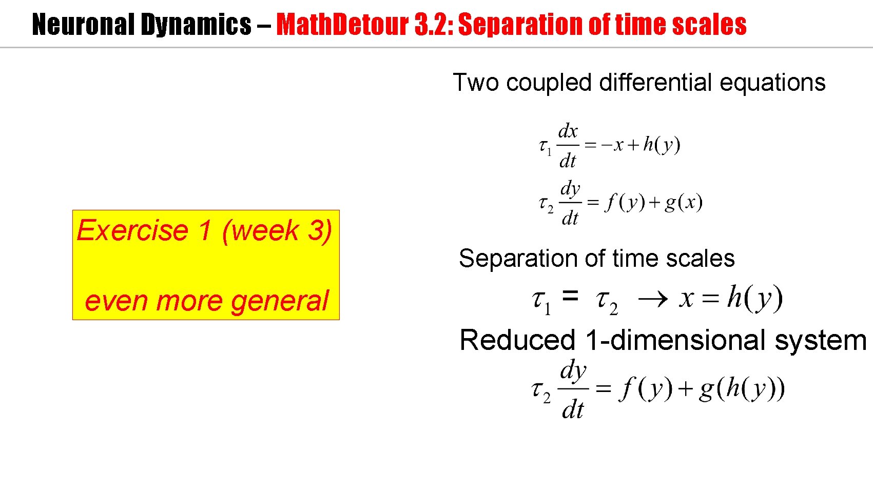 Neuronal Dynamics – Math. Detour 3. 2: Separation of time scales Two coupled differential