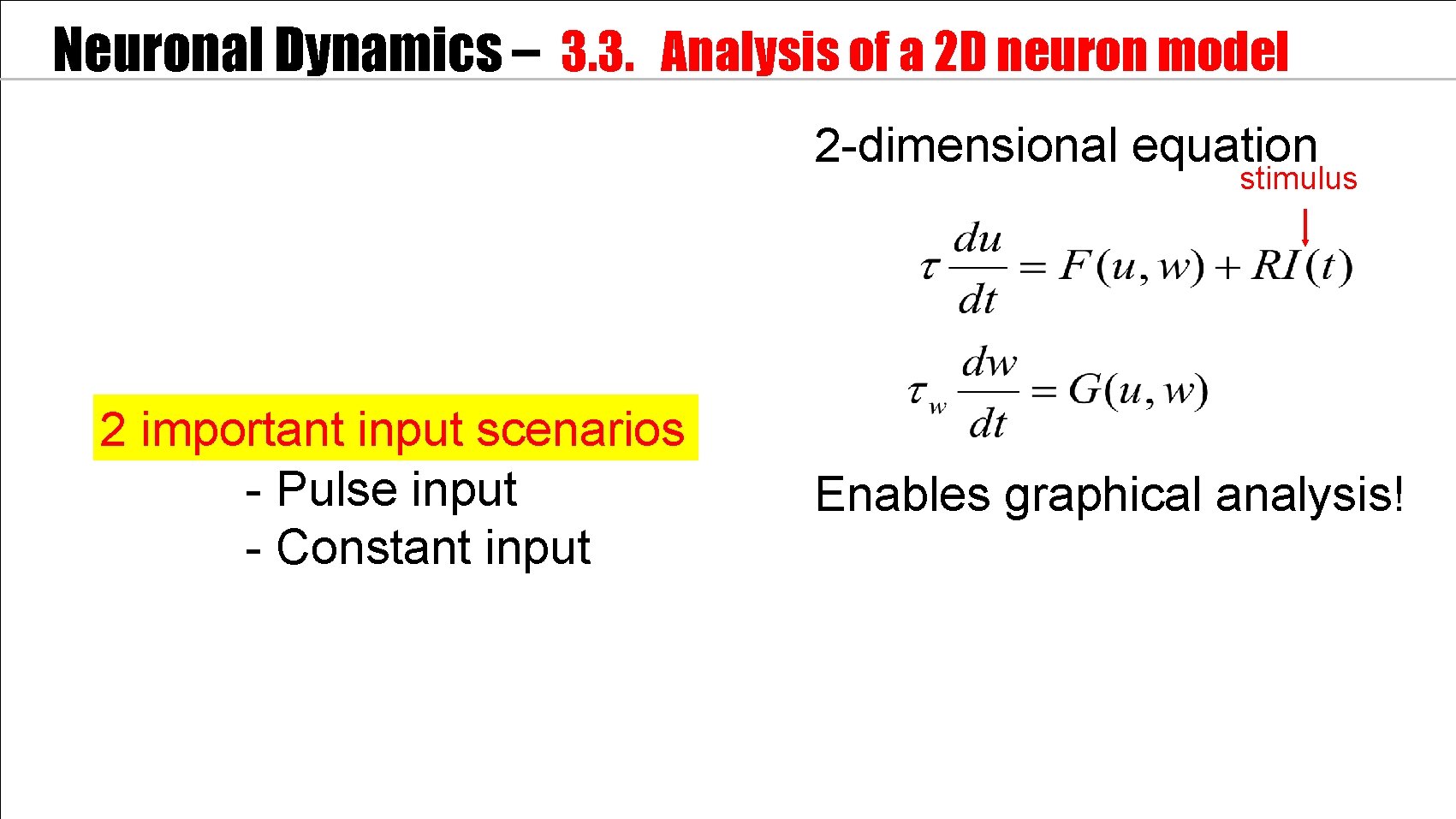 Neuronal Dynamics – 3. 3. Analysis of a 2 D neuron model 2 -dimensional