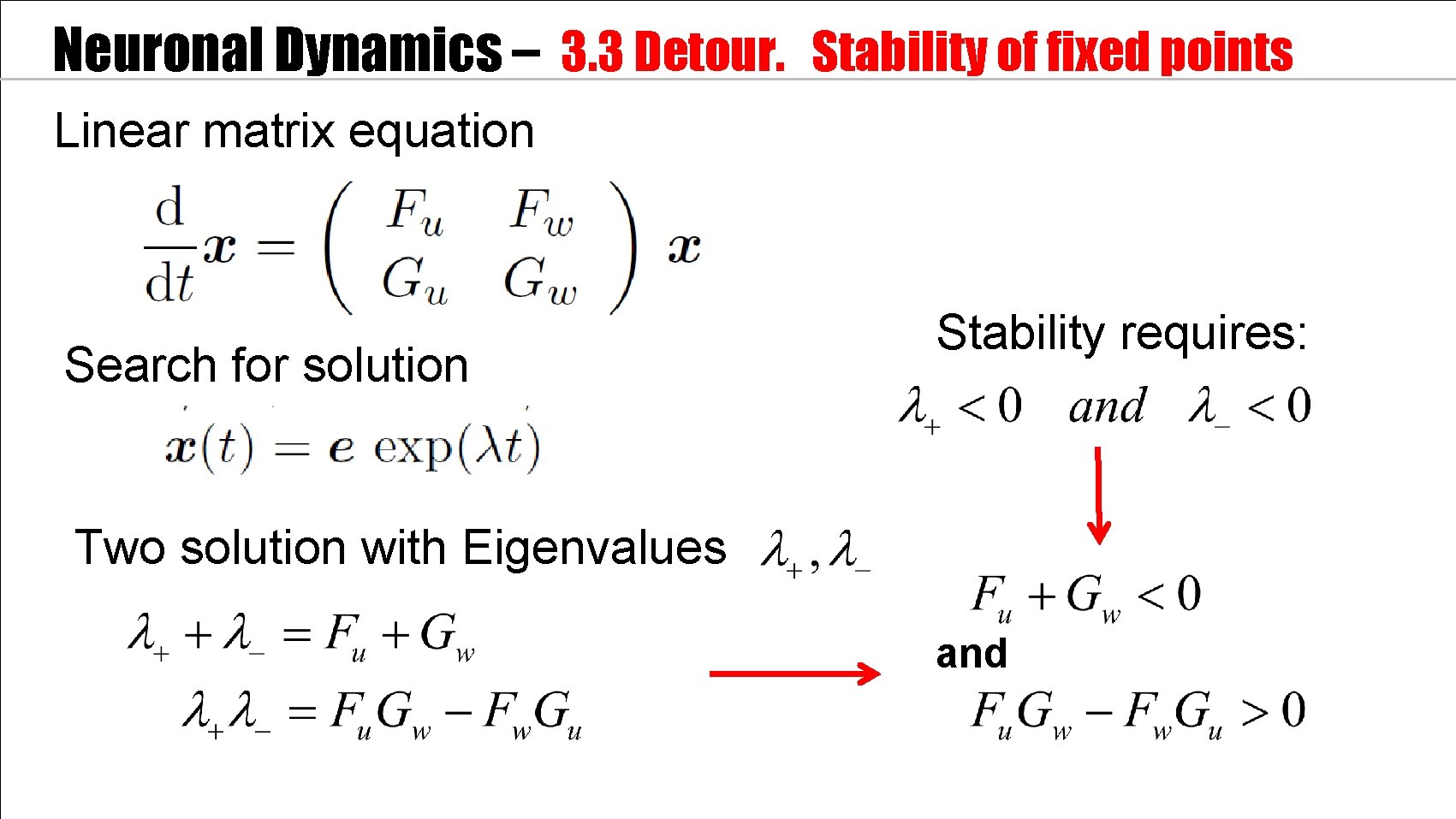 Neuronal Dynamics – 3. 3 Detour. Stability of fixed points Linear matrix equation Search