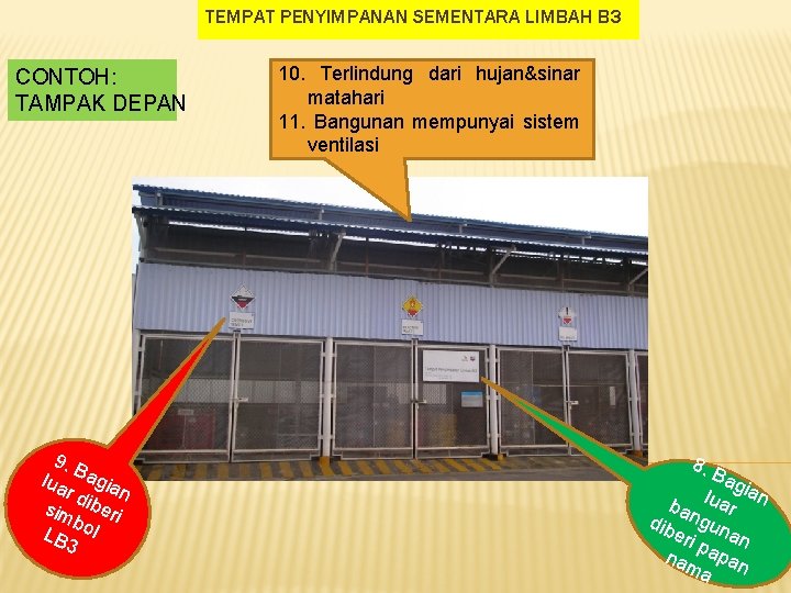 TEMPAT PENYIMPANAN SEMENTARA LIMBAH B 3 CONTOH: TAMPAK DEPAN 9. B lua agia n