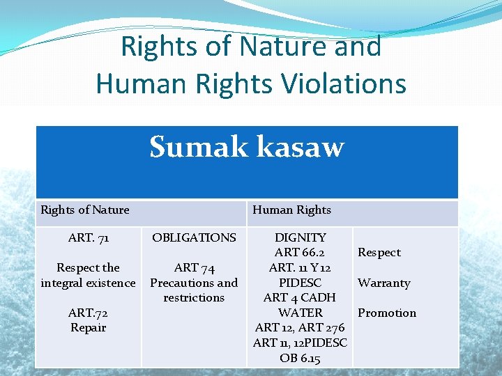 Rights of Nature and Human Rights Violations Sumak kasaw Rights of Nature Human Rights