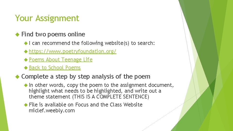 Your Assignment Find I two poems online can recommend the following website(s) to search: Your Assignment Find I two poems online can recommend the following website(s) to search: