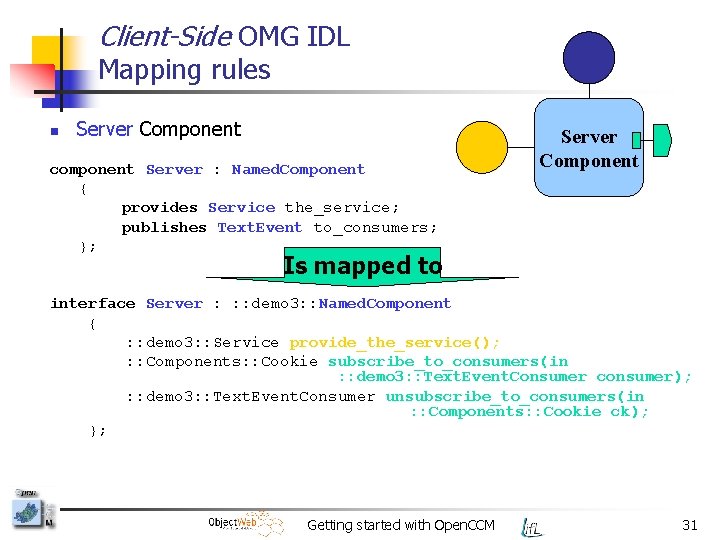 Client-Side OMG IDL Mapping rules n Server Component component Server : Named. Component {